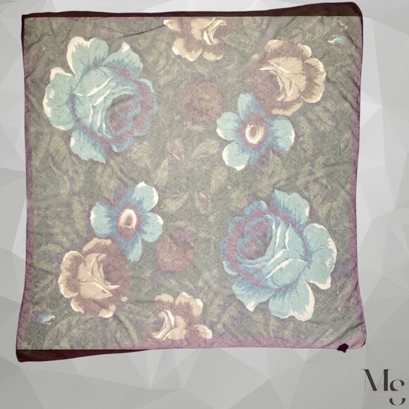 KENZO PARIS Purple Green Floral Cotton Veiled Scarf M.In Japan 44" - 42´´ E.C